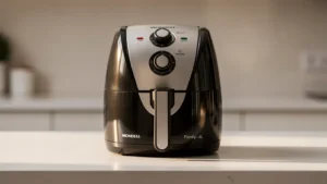 Air Fryer Mondial AFN-40-BI Family preta e inox em bancada de cozinha.